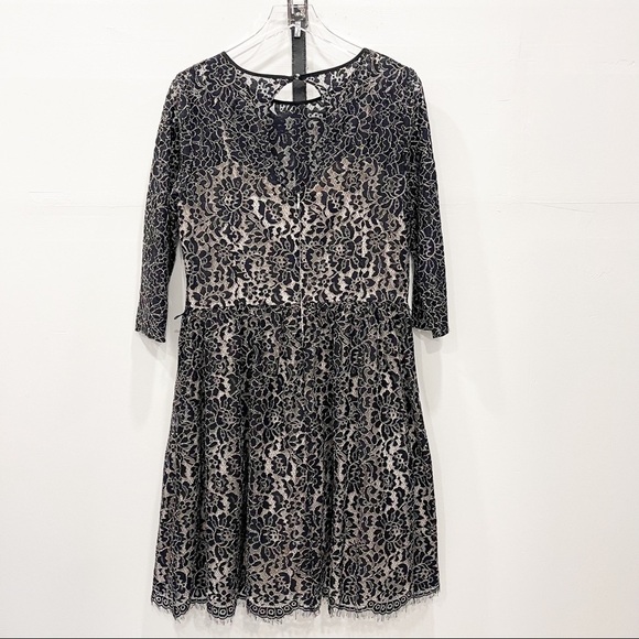 Eliza J Black Lace Fit & Flare Dress Knee Length Elbow Length Sleeve Size 14 - Picture 2 of 8
